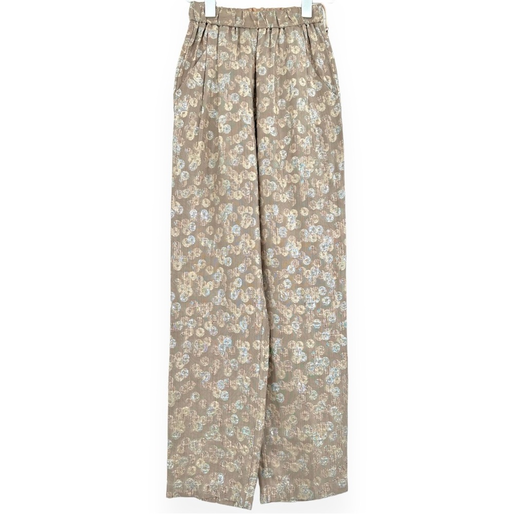 NWT Forte Forte Gray Silver Metallic Pastel Floral Elastic Waist Trousers Pants